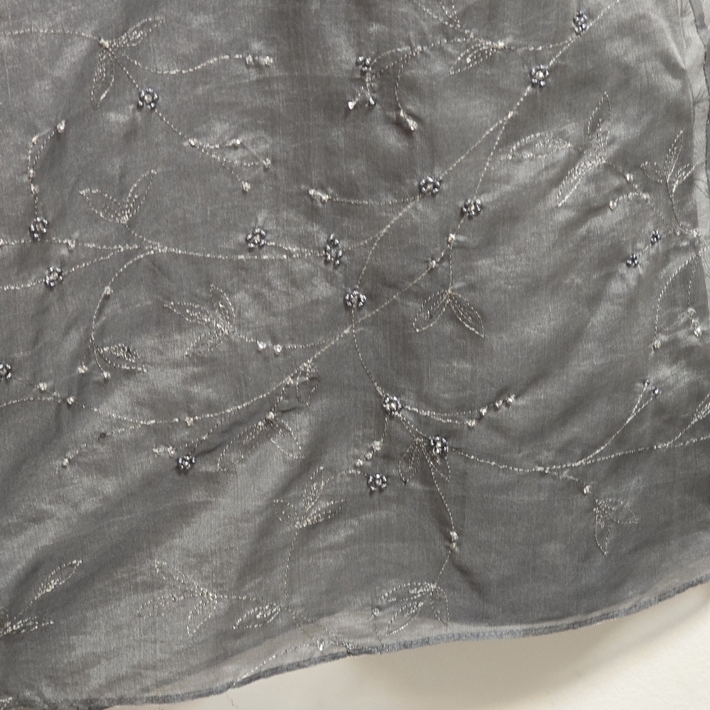 Vintage Anne Taylor 100% Silk Grey Embroidered Flora Pearl Maxi Skirt - Picture 4 of 10